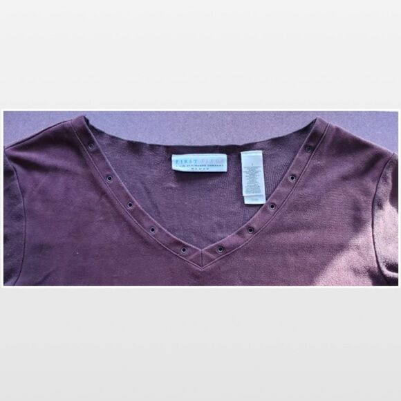 Vintage Brown Long Sleeve V-neck Top - Picture 4 of 16